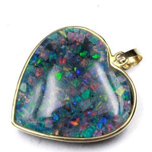 Massive 14k Gold Opal Triplet Onyx Heart Valentine Necklace
